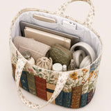 H.PAI Women's Quilted Book Tote Bag - Vintage Library & Wildflower Floral Large Everyday Shoulder Handbag