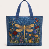 Dragonfly & Wildflower Quilted Tote Bag