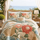 H.PAI Coastal Floral Quilted 3-Piece Bedding Set