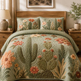 H.PAI Cactus Garden Floral Quilted 3-Piece Bedding Set