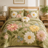H.PAI Daisy Floral Quilted 3-Piece Bedding Set
