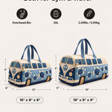H.PAI Women's Quilted Duffle Bag - Retro Blue Hippie Van & Coastal Sea Turtle Travel Overnight Bag