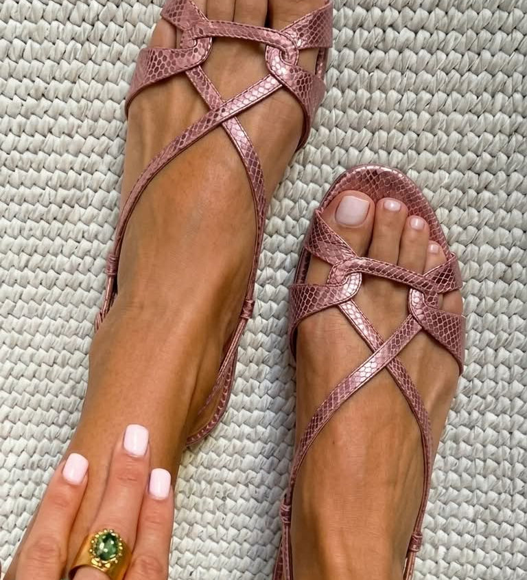 Bronze Snake Flat Sandals