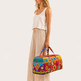 H.PAI Women's Quilted Duffle Bag - Retro 70s Colorful Hippie Van, Sunflowers Travel Overnight Bag