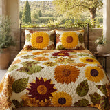H.PAI Sunflower Floral Quilted 3-Piece Bedding Set