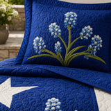H.PAI Texas Bluebonnet Floral Quilted 3-Piece Bedding Set