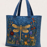Dragonfly & Wildflower Quilted Tote Bag