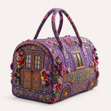 H.PAI Women's Quilted Duffle Bag - Retro Floral Camper Van Travel Overnight Bag