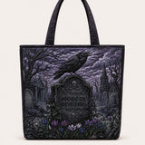 H.PAI Gothic Raven Cemetery Quilted Tote Bag