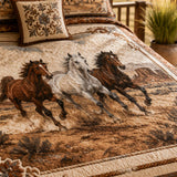 H.PAI Equestrian Horse Patchwork Quilted 3-Piece Bedding Set