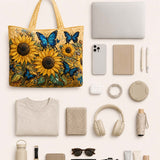 Sunflower and Butterfly Quilted Tote Bag