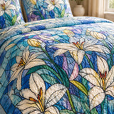 H.PAI White Lily Quilted 3-Piece Bedding Set