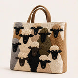 H.PAI Women's Quilted Tote Bag - Cute Sheep & Flock Pattern Travel Overnight Shoulder Bag