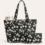 Daisy Quilted Cotton Tote Bag With Matching Pouch
