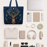 H.PAI Celestial Stag Moon And Stars Floral Quilted Tote Bag