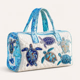 H.PAI Women's Quilted Duffle Bag - Coastal Sea Turtle Embroidered Travel Overnight Bag