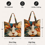 H.PAI Women's Quilted Tote Bag - Artistic Calico Cat Face Shaped Patchwork Shoulder Handbag