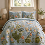 H.PAI Southwestern Cactus Landscape Quilted 3-Piece Bedding Set