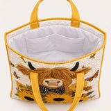 Butterfly Bow Highland Cow Quilted Tote Bag