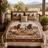 H.PAI Equestrian Horse Patchwork Quilted 3-Piece Bedding Set