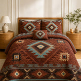 H.PAI Southwestern Aztec Quilted 3-Piece Bedding Set