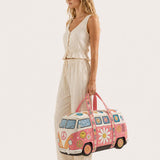 H.PAI Women's Quilted Duffle Bag - Retro 70s Hippie Camper Van Travel Bag