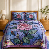 H.PAI Stained Glass Rose Quilted 3-Piece Bedding Set