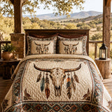 H.PAI Longhorn Skull Western Quilted 3-Piece Bedding Set