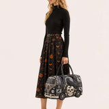 H.PAI Women's Quilted Duffle Bag - Gothic Raven Skull & Van Print Travel Bag