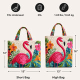 H.PAI Women's Quilted Tote Bag - Elegant Hummingbird & Peony Floral Plum Purple Luxury Shoulder Handbag