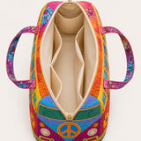 H.PAI Women's Quilted Duffle Bag - Retro 70s Colorful Hippie Van, Sunflowers Travel Overnight Bag