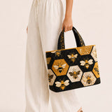 H.PAI Women's Quilted Tote Bag - Honeybee & Hexagon Geometric Embroidered Top-Handle Shoulder Bag