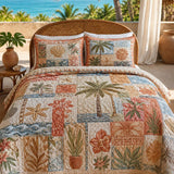 H.PAI Tropical Botanical Quilted 3-Piece Bedding Set