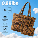 Leopard Print Quilted Cotton Tote Bag With Matching Pouch
