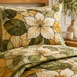 H.PAI Ivory Magnolia Quilted 3-Piece Bedding Set