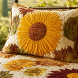 H.PAI Sunflower Floral Quilted 3-Piece Bedding Set