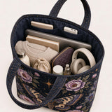 H.PAI Celestial Moth & Moon Floral Quilted Tote Bag