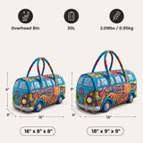 H.PAI Women's Quilted Duffle Bag - Retro 70s Psychedelic Hippie Van, Peace & Love Travel Overnight Bag
