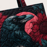 H.PAI Gothic Raven Flower Quilted Tote Bag