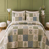 H.PAI Herbal Garden Patchwork Quilted 3-Piece Bedding Set