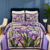 H.PAI Purple Iris Quilted 3-Piece Bedding Set