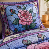 H.PAI Stained Glass Rose Quilted 3-Piece Bedding Set