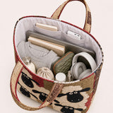 H.PAI Women's Quilted Tote Bag - Vintage Burgundy Sheep Flock Patchwork Top-Handle Shoulder Bag