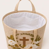 Christian Cross & Magnolia Floral Quilted Tote Bag