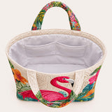 H.PAI Women's Quilted Tote Bag - Elegant Hummingbird & Peony Floral Plum Purple Luxury Shoulder Handbag
