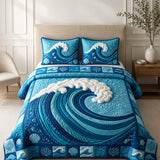 H.PAI Ocean Wave Quilted 3-Piece Bedding Set