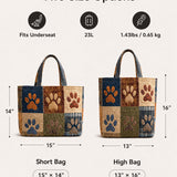 H.PAI Women's Quilted Tote Bag - Dog Paw Patchwork Rustic Boho Denim Everyday Shoulder Handbag