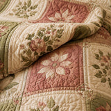 H.PAI Vintage Floral Patchwork Quilted 3-Piece Bedding Set