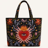 H.PAI Mystical Sacred Heart & Celestial Floral Quilted Tote Bag