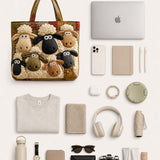 H.PAI Women's Quilted Tote Bag - Cute 3D Sheep Applique Cartoon Patchwork Everyday Shoulder Handbag
